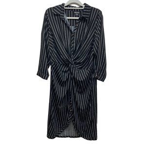 City Chic black white striped front knot gathered dress 14 xs